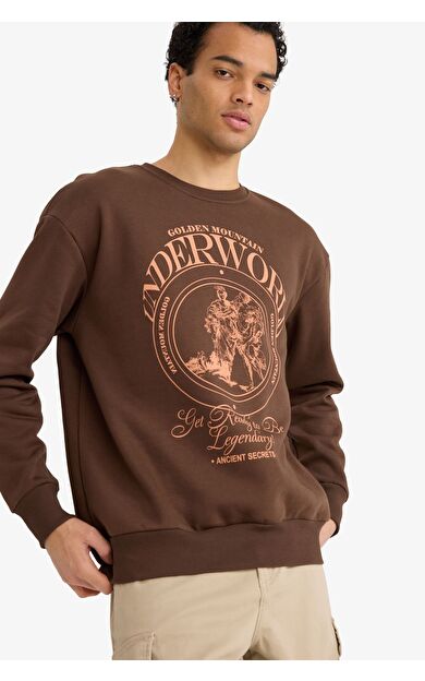 DeFacto Boxy Fit Bisiklet Yaka Baskılı Sweatshirt
