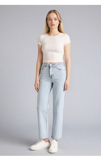 DeFacto Comfort Straıght Yüksek Bel Bilek Boy Jean Yıkamalı Pantolon Mavi F2150AX26SPNM39