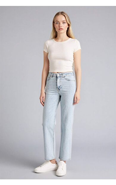 Comfort Straıght Yüksek Bel Bilek Boy Jean Yıkamalı Pantolon