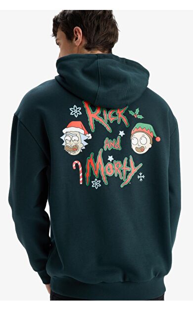 DeFacto Rick and Morty Boxy Fit Kapüşonlu Sırt Baskılı Sweatshirt