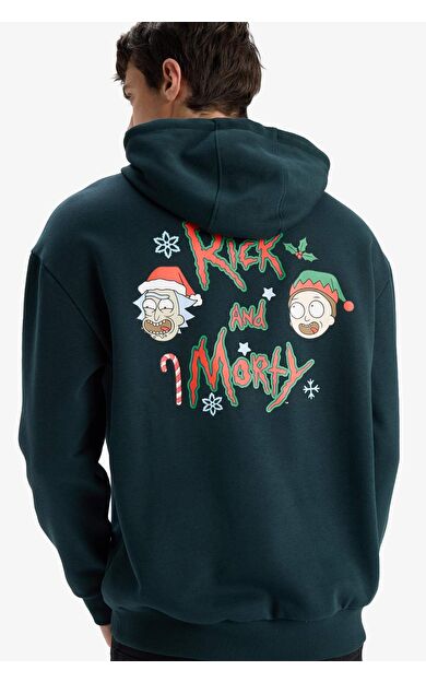 Rick and Morty Boxy Fit Kapüşonlu Sırt Baskılı Sweatshirt