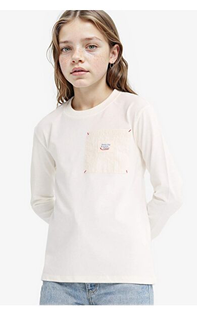 Kız Çocuk Oversize Geniş Kalıp Bisiklet Yaka Baskılı Uzun Kollu Tişört