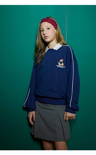 DeFacto Kız Çocuk Oversize Geniş Kalıp Bisiklet Yaka Hayvan Baskılı Sweatshirt