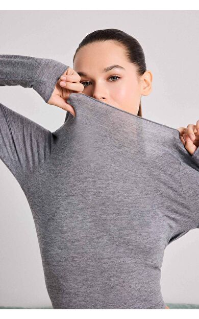 DeFacto Modal Kaşmir Yumuşak Dokulu Kayık Yaka Uzun Kollu Üst-Fall in Love F2264AX25AUGR377