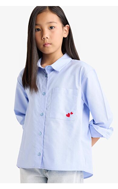 Kız Çocuk Oversize Geniş Kalıp Oxford Uzun Kollu Gömlek