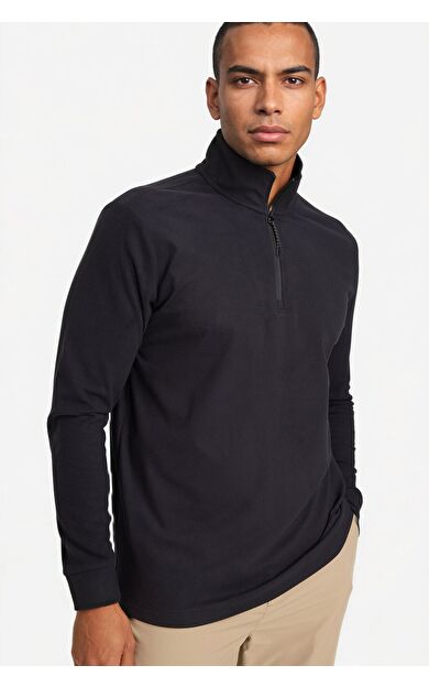 DeFacto DeFactoFit Standart Fit Dik Yaka Yarım Fermuarlı Polar Sporcu Sweatshirt