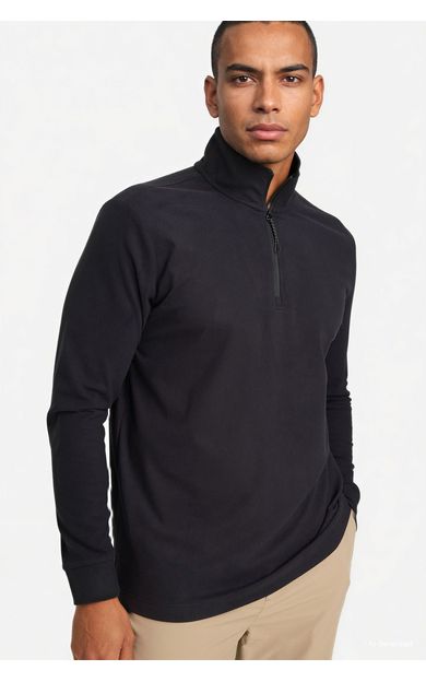 DeFacto DeFactoFit Standart Fit Dik Yaka Yarım Fermuarlı Polar Sporcu Sweatshirt Siyah
