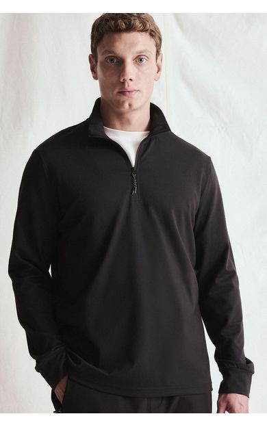 DeFacto DeFactoFit Standart Fit Dik Yaka Yarım Fermuarlı Polar Sporcu Sweatshirt Siyah