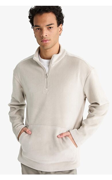 DeFacto Regular Fit Dik Yaka Yarım Fermuarlı Kadife Sweatshirt F2352AX25WNGR426