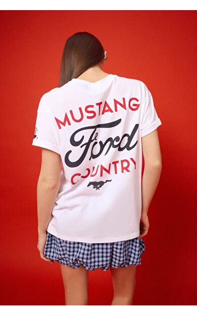 Coool Ford Motor Company Oversize Geniş Kalıp Baskılı Kısa Kollu Tişört F2399AX25SMWT36