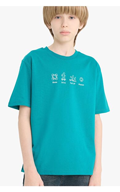 DeFacto Erkek Çocuk Regular Fit Bisiklet Yaka Baskılı Kısa Kollu Tişört F2571A825SMGN593
