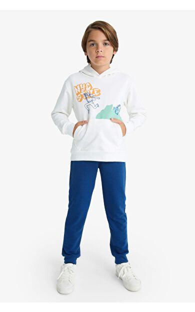 Erkek Çocuk 2'li Takım Baskılı Kapüşonlu Sweatshirt Eşofman Altı F2595A825AUWT32