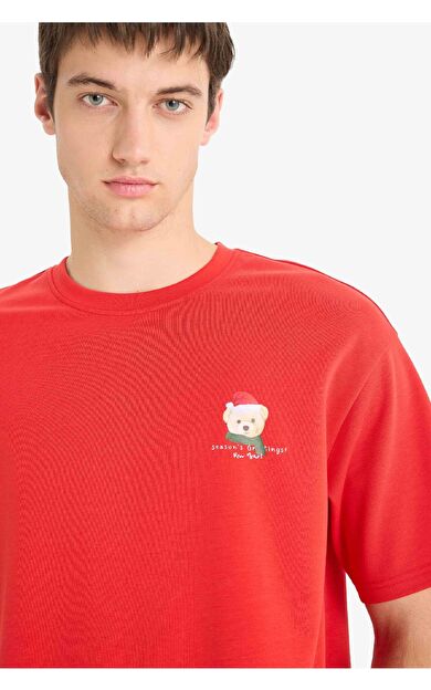 Boxy Fit Bisiklet Yaka Baskılı Kısa Kollu Tişört