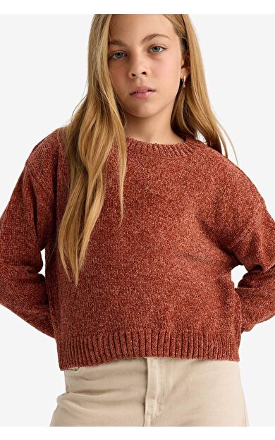 Kız Çocuk Regular Fit Bisiklet Yaka Şönil Kazak