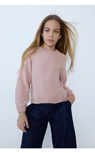 Kız Çocuk Regular Fit Bisiklet Yaka Şönil Kazak