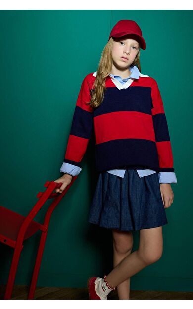 Kız Çocuk Regular Fit Polo Yaka Kazak