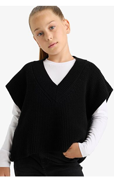 DeFacto Kız Çocuk Oversize Geniş Kalıp Triko Süveter F2625A825AUBK27