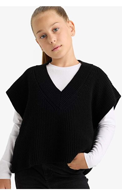 DeFacto Kız Çocuk Oversize Geniş Kalıp Triko Süveter F2625A825AUBK27