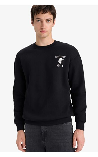 Boxy Fit Bisiklet Yaka Baskılı Sweatshirt