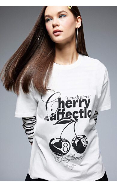 Coool Oversize Geniş Kalıp Bisiklet Yaka Baskılı Kısa Kollu Tişört F2642AX25SMWT32