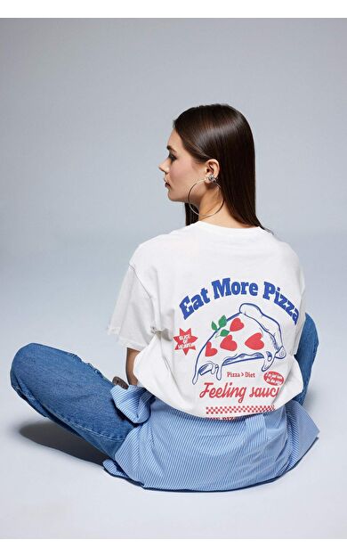 Coool Oversize Geniş Kalıp Bisiklet Yaka Baskılı Kısa Kollu Tişört F2646AX25SMER103