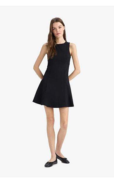 Coool Bisiklet Yaka Bengalin Kolsuz Mini Elbise