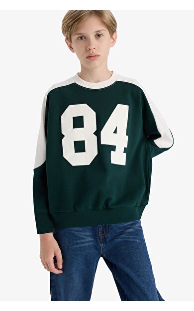 DeFacto Erkek Çocuk Oversize Geniş Kalıp Bisiklet Yaka Baskılı Okul Sweatshirt