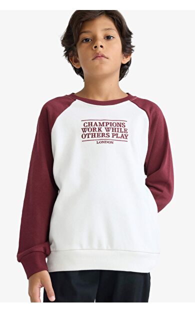 Erkek Çocuk Okula Dönüş Oversize Geniş Kalıp Bisiklet Yaka Nakışlı Sweatshirt