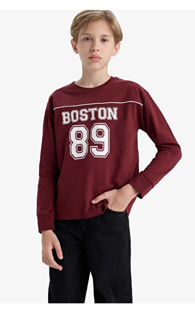 DeFacto Erkek Çocuk Bisiklet Yaka Baskılı Uzun Kollu Okul Tişörtü