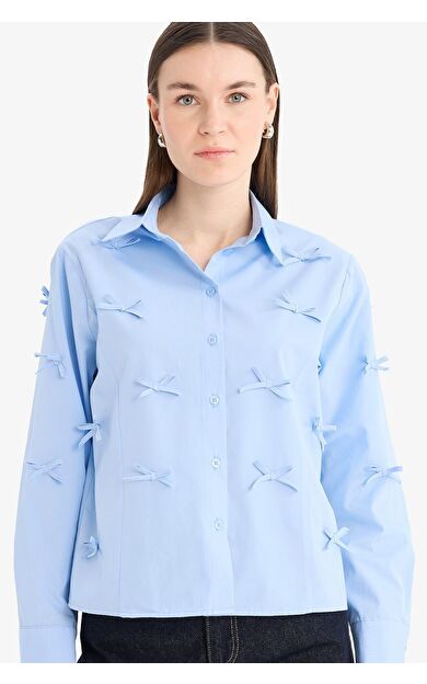 DeFacto Regular Fit Desneli Poplin Uzun Kollu Gömlek Tunik