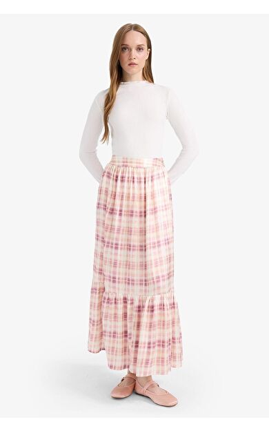 Desenli Esnek Belli Saten Maxi Etek