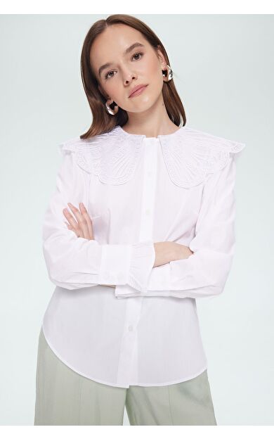 DeFacto Regular Fit Geniş Yakalı Poplin Uzun Kollu Gömlek Tunik