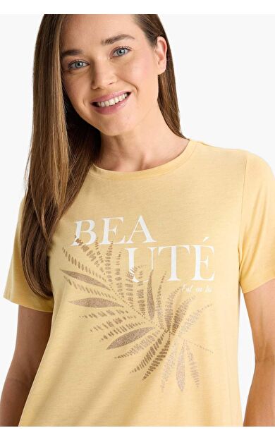 DeFacto Regular Fit Bisiklet Yaka Baskılı Kısa Kollu Tişört F2782AX25HSYL1