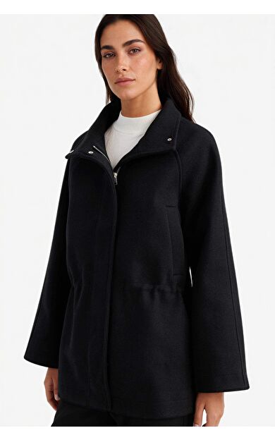 Regular Fit Fermuarlı Kaşe Mont