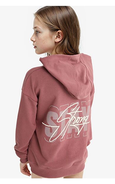 DeFacto Kız Çocuk Oversize Geniş Kalıp Kapüşonlu Spor Baskılı Sweatshirt