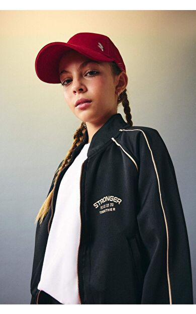 Kız Çocuk Slogan Baskılı Bisiklet Yaka Skuba Dalgıç Kumaş Hırka