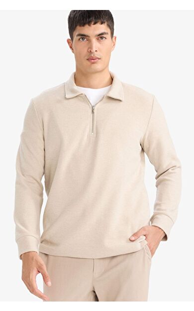 Regular Fit Polo Yaka Yarım Fermuarlı Sweatshirt