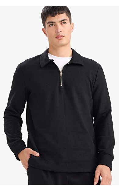 Regular Fit Polo Yaka Yarım Fermuarlı Sweatshirt