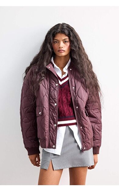 Su Geçirmez Regular Fit Çıtçıtlı Fermuarlı Kapitoneli Mont F2814AX25WNBR444