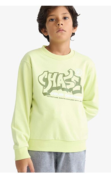 DeFacto Erkek Çocuk Bisiklet Yaka Baskılı Sweatshirt