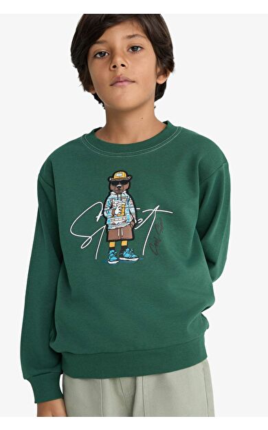 DeFacto Erkek Çocuk Regular Fit Bisiklet Yaka Baskılı Sweatshirt
