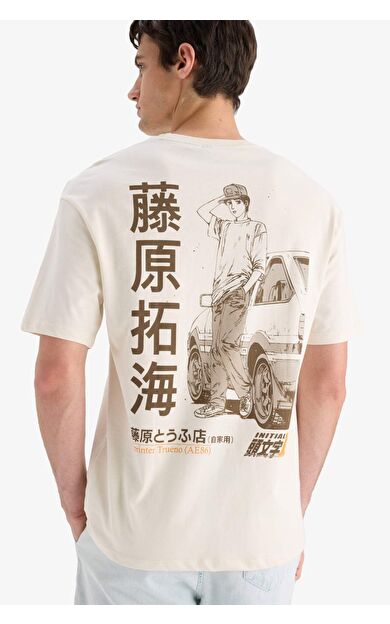 DeFacto %100 Pamuk Initial D Boxy Fit Bisiklet Yaka Kısa Kollu Tişört F2877AX25SMER78