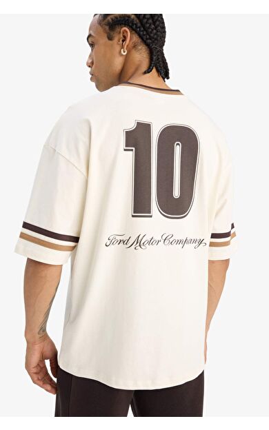 DeFacto %100 Pamuk Ford Motor Company Loose Fit V Yaka Kısa Kollu Tişört