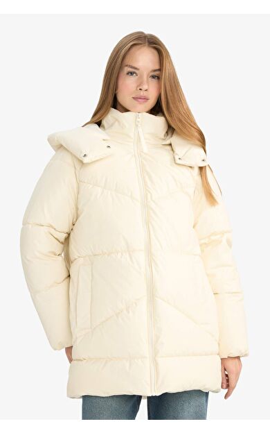 Relax Fit Kapüşonlu Fermuarlı Şişme Parka