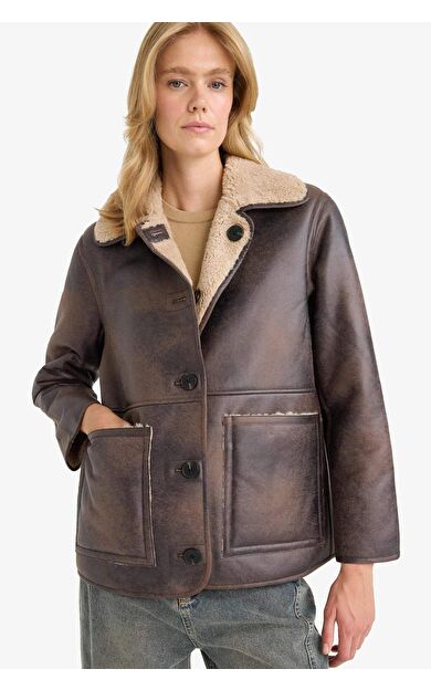 Çift Taraflı Regular Fit Polo Yaka Suni Kürk Astarlı Mont