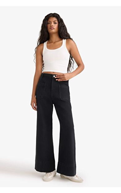 Kısa Geniş Paça Yüksek Bel Bilek Boy Jean Pantolon