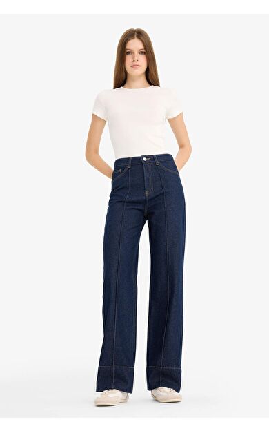 DeFacto 90's Wide Leg Yüksek Bel Düz Paça Uzun Jean Pantolon