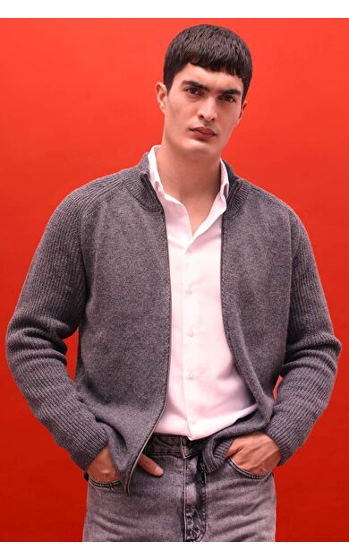 DeFacto Standart Fit Dik Yaka Fermuarlı Triko Hırka F2983AX25WNAR104