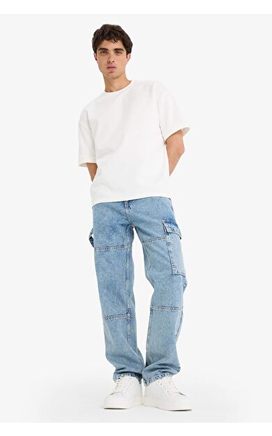 Relax Fit Kargo Cepli Geniş Paça Jean Pantolon