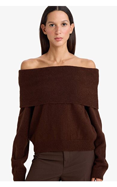 Regular Fit Açık Omuz Triko Kazak